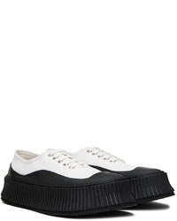 weiße und schwarze Segeltuch niedrige Sneakers von Jil Sander