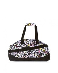 weiße und schwarze Segeltuch Reisetasche mit Leopardenmuster