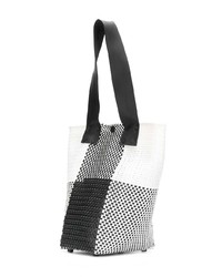 weiße und schwarze Shopper Tasche aus Leder mit Karomuster von Truss Nyc