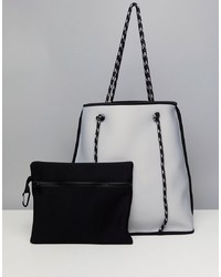 weiße und schwarze Shopper Tasche aus Leder von ASOS DESIGN