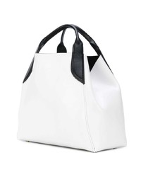 weiße und schwarze Shopper Tasche aus Leder von Lanvin