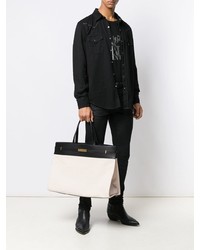 weiße und schwarze Shopper Tasche aus Leder von Saint Laurent