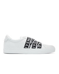 weiße und schwarze Slip-On Sneakers aus Leder