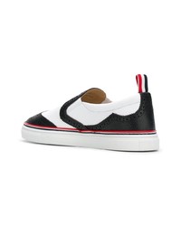 weiße und schwarze Slip-On Sneakers aus Leder von Thom Browne