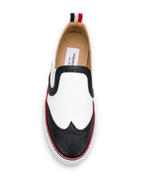 weiße und schwarze Slip-On Sneakers aus Leder von Thom Browne