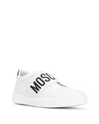 weiße und schwarze Slip-On Sneakers aus Leder von Moschino