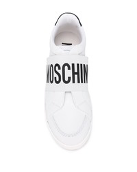 weiße und schwarze Slip-On Sneakers aus Leder von Moschino