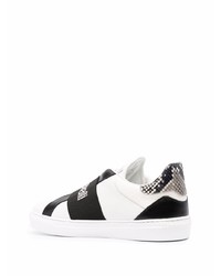 weiße und schwarze Slip-On Sneakers aus Leder von Roberto Cavalli