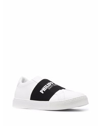 weiße und schwarze Slip-On Sneakers aus Leder von Philipp Plein