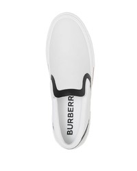 weiße und schwarze Slip-On Sneakers aus Leder von Burberry