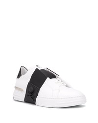 weiße und schwarze Slip-On Sneakers aus Leder von Philipp Plein