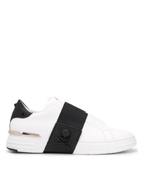weiße und schwarze Slip-On Sneakers aus Leder von Philipp Plein