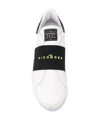 weiße und schwarze Slip-On Sneakers aus Leder von John Richmond