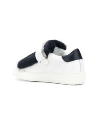 weiße und schwarze Slip-On Sneakers aus Leder von Moncler