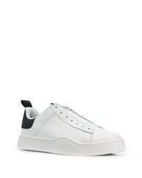 weiße und schwarze Slip-On Sneakers aus Leder von Diesel