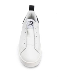 weiße und schwarze Slip-On Sneakers aus Leder von Diesel