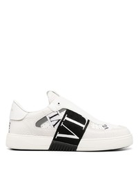 weiße und schwarze Slip-On Sneakers aus Leder von Valentino Garavani