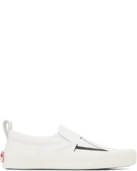 weiße und schwarze Slip-On Sneakers aus Segeltuch von Valentino Garavani