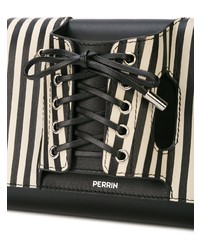 weiße und schwarze vertikal gestreifte Leder Clutch von Perrin Paris