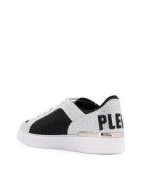 weiße und schwarze verzierte Leder niedrige Sneakers von Philipp Plein