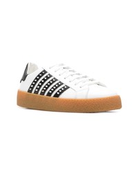 weiße und schwarze verzierte Leder niedrige Sneakers von DSQUARED2