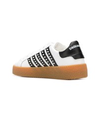 weiße und schwarze verzierte Leder niedrige Sneakers von DSQUARED2