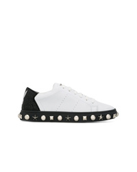 weiße und schwarze verzierte Leder niedrige Sneakers von Philipp Plein