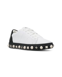 weiße und schwarze verzierte Leder niedrige Sneakers von Philipp Plein