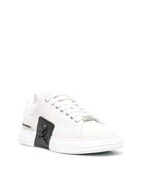 weiße und schwarze Wildleder niedrige Sneakers von Philipp Plein