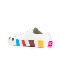 weiße vertikal gestreifte Leder niedrige Sneakers von Ps By Paul Smith