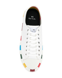 weiße vertikal gestreifte Leder niedrige Sneakers von Ps By Paul Smith