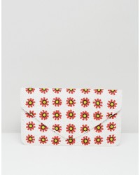 weiße Perlen Clutch mit Blumenmuster