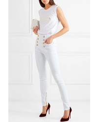 weiße verzierte enge Jeans von Balmain