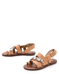 weiße verzierte flache Sandalen aus Leder von Sam Edelman