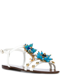 weiße verzierte flache Sandalen aus Leder von Dolce & Gabbana