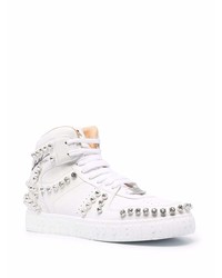 weiße verzierte hohe Sneakers aus Leder von Philipp Plein