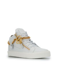 weiße verzierte hohe Sneakers aus Leder von Giuseppe Zanotti