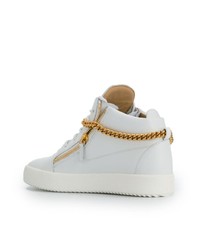 weiße verzierte hohe Sneakers aus Leder von Giuseppe Zanotti