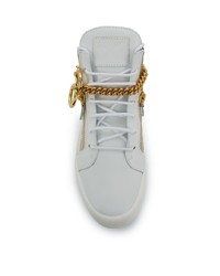 weiße verzierte hohe Sneakers aus Leder von Giuseppe Zanotti