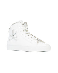 weiße verzierte hohe Sneakers aus Leder von Philipp Plein