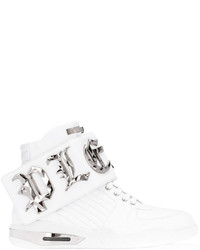 weiße verzierte hohe Sneakers aus Leder von Philipp Plein