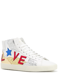 weiße verzierte hohe Sneakers von Saint Laurent