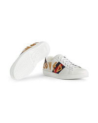 weiße verzierte Leder niedrige Sneakers von Gucci