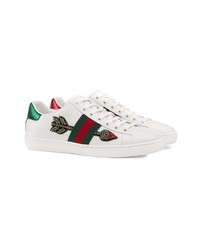 weiße verzierte Leder niedrige Sneakers von Gucci