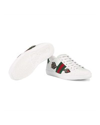 weiße verzierte Leder niedrige Sneakers von Gucci