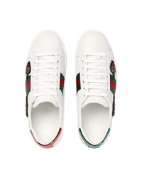 weiße verzierte Leder niedrige Sneakers von Gucci
