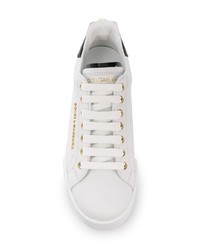 weiße verzierte Leder niedrige Sneakers von Dolce & Gabbana