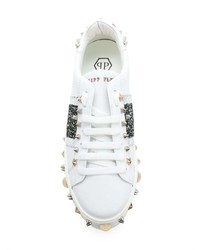 weiße verzierte Leder niedrige Sneakers von Philipp Plein