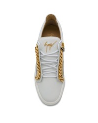 weiße verzierte Leder niedrige Sneakers von Giuseppe Zanotti