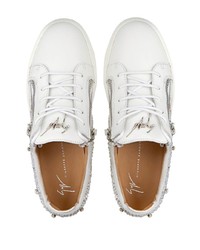 weiße verzierte Leder niedrige Sneakers von Giuseppe Zanotti